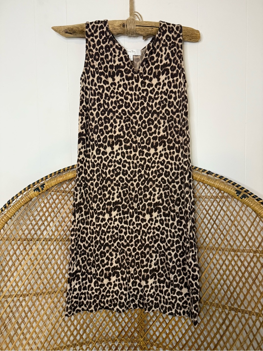 Coral Bay Sleeveless Animal Print V-Neck Tunic Shift Dress - Beige & Black